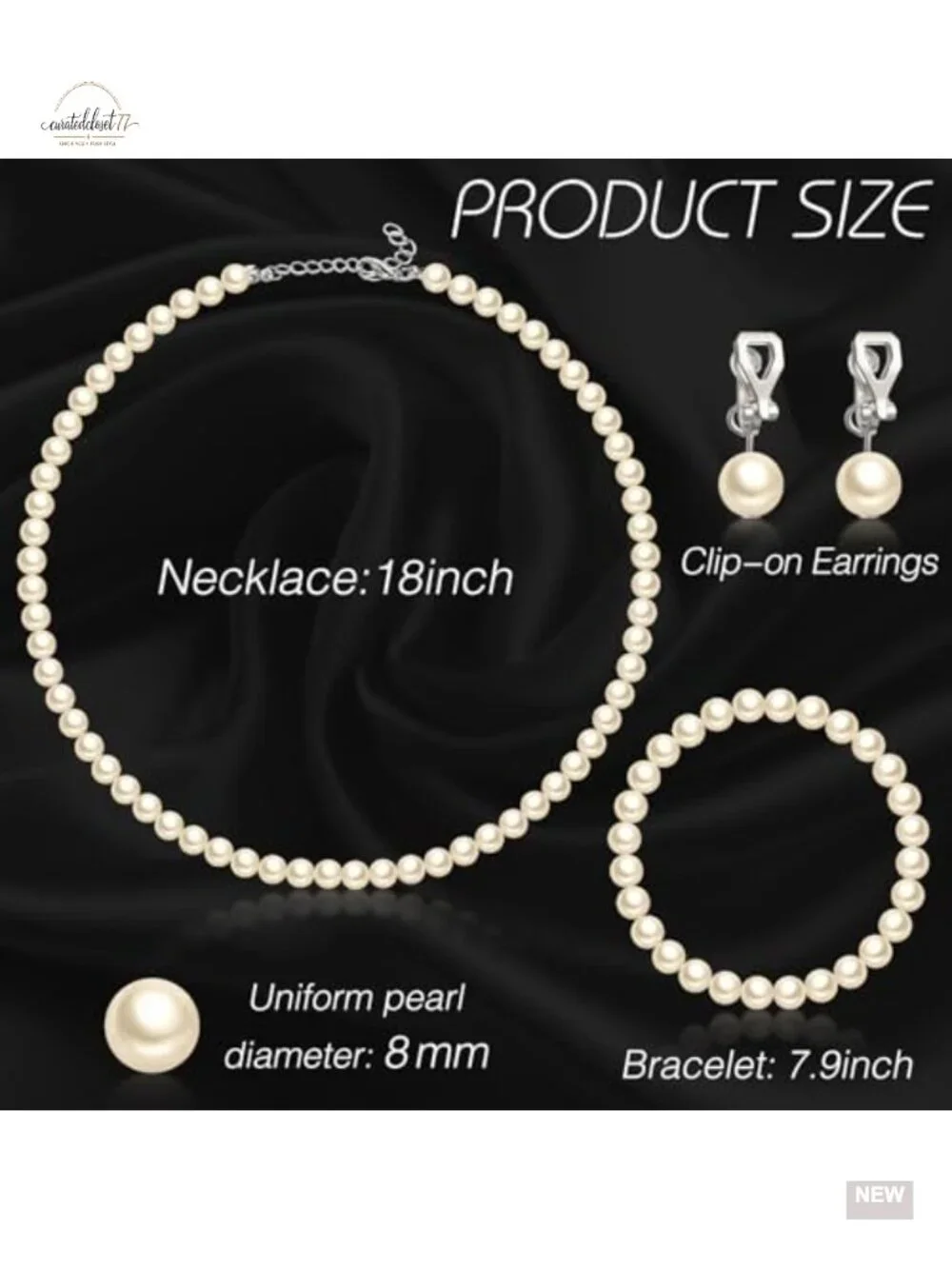 Faux Pearl Clip-On Earring Necklace Bracelet Set for Women
